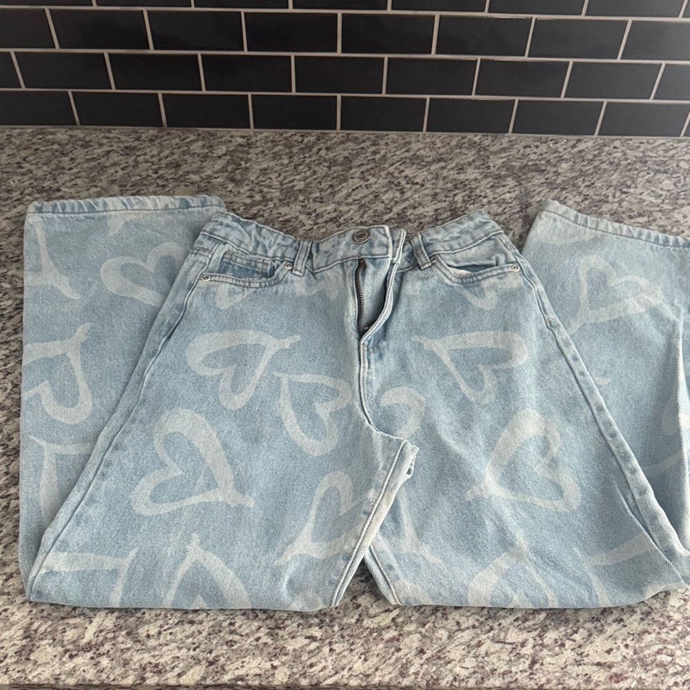 Light Blue Jeans with Heart Pattern